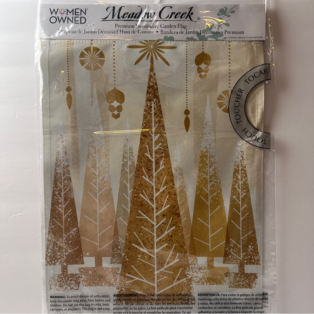 Meadow Creek Flag 12.5"x 18" Gold Elegant Christmas Tree Suede 2 Side